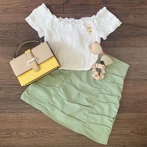 Ruched White Off Shoulder Crop Top
